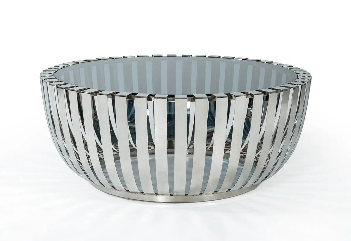 Vig Furniture - Modrest Cage Modern Stainless Steel Round Coffee Table With Glass Top - Vgvcct120901