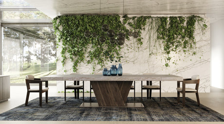 Vig Furniture Nova Domus Cairo - Italian Modern Faux Marble & Pecan Elm Extendable Dining Table