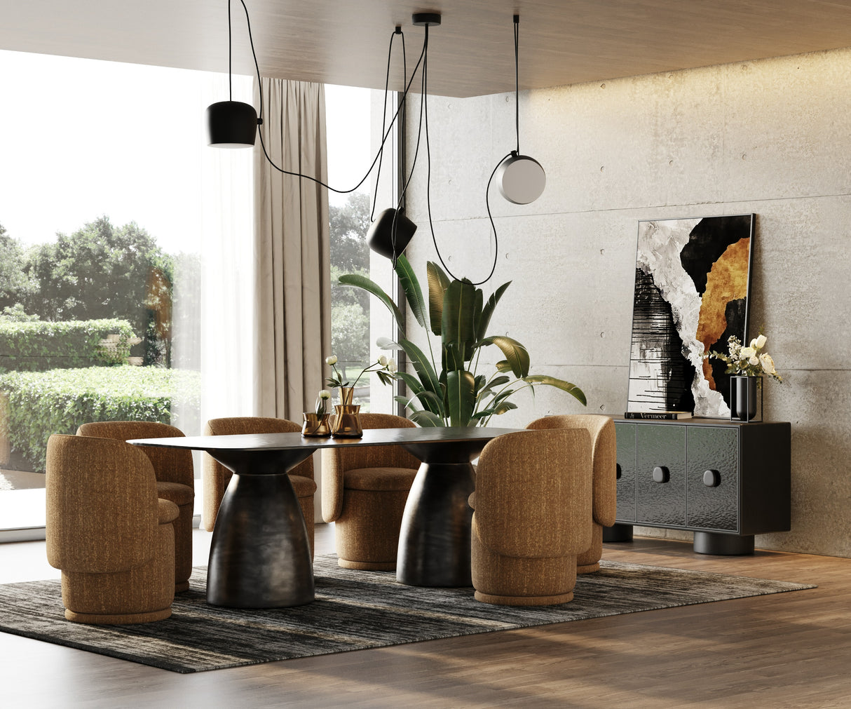 Vig Furniture Modrest Calexico - Contemporary Black Wave Glass Rectangular Dining Table