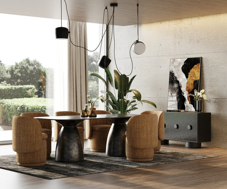 Vig Furniture Modrest Calexico - Contemporary Black Wave Glass Rectangular Dining Table