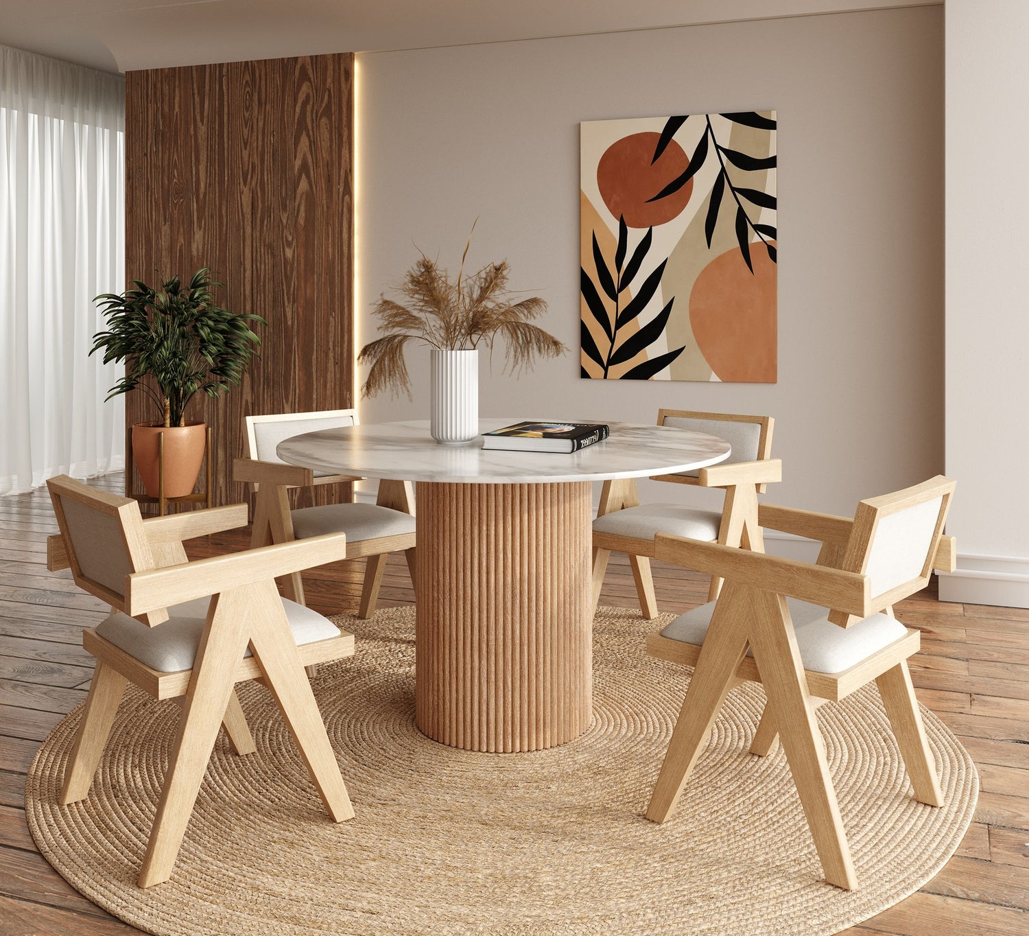 Vig Furniture Modrest - Cambridge White Marble & Mango Round Dining Table