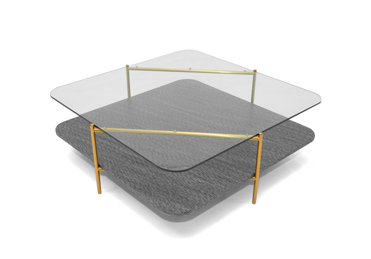 Vig Furniture Modrest Cari - Glam Gold + Glass Coffee Table