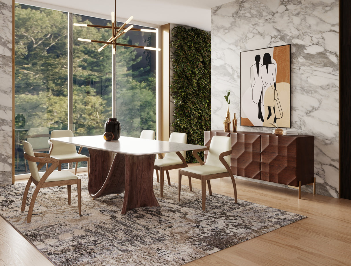 Vig Furniture Modrest Carrizo - Contemporary Walnut + Marble Dining Table