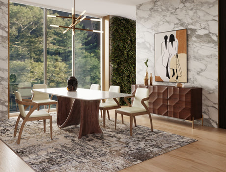 Vig Furniture Modrest Carrizo - Contemporary Walnut and White Marble Dining Table