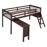 Twin Size Loft Bed With Removable Desk and Cabinet, Espresso - Home Elegance USA