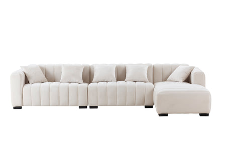 L-Shape Sectional Sofa with Deep Tufted Velvet Upholstered Right Chaise Modular Sofa  beige