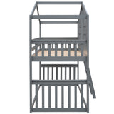 Twin Over Twin House Bunk Bed With Ladder, Wood Bed-Gray - Home Elegance USA