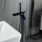 Single-Handle Freestanding Floor Mount Roman Tub Faucet Bathtub Filler with Hand Shower in Matte Black