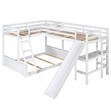 Twin over Full Bunk Bed with Twin Size Loft Bed with Desk and Slide,Full-Length Guardrail, White - Home Elegance USA