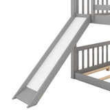 Full over Full Bunk Bed with Convertible Slide and Ladder, Gray - Home Elegance USA