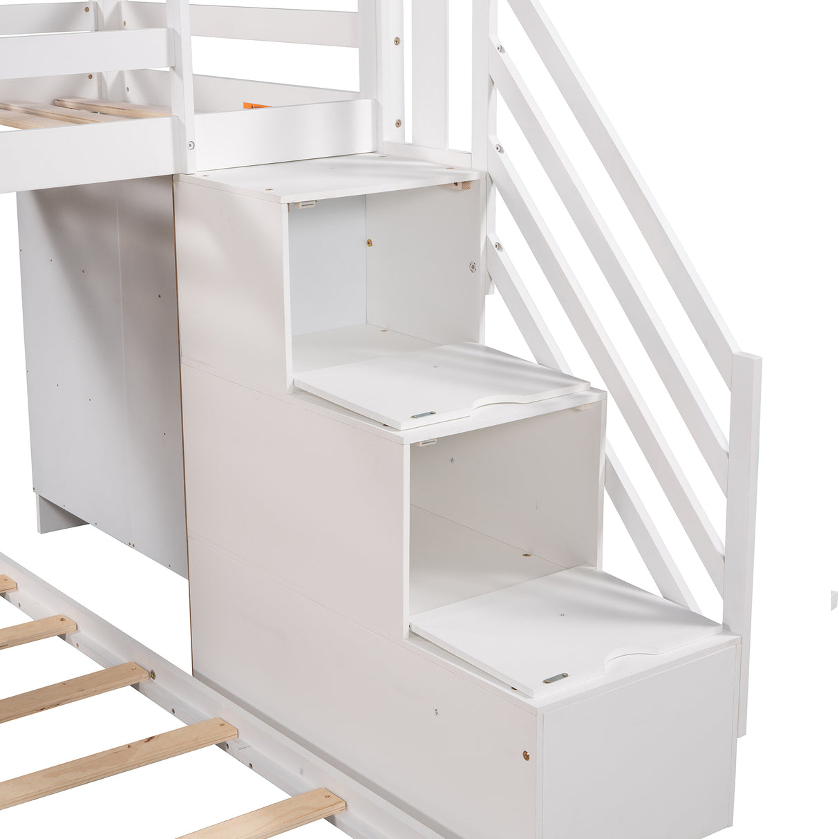 Twin over Full House Roof Bunk Bed with Staircase and Shelves, White - Home Elegance USA