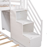 Twin over Full House Roof Bunk Bed with Staircase and Shelves, White - Home Elegance USA