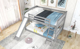 Full over Full Bunk Bed with Convertible Slide and Ladder, Gray