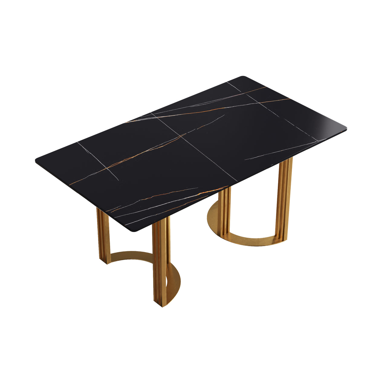 63"Modern artificial stone black straight edge golden metal leg dining table - 6 people - W1535S00074 - image - 5