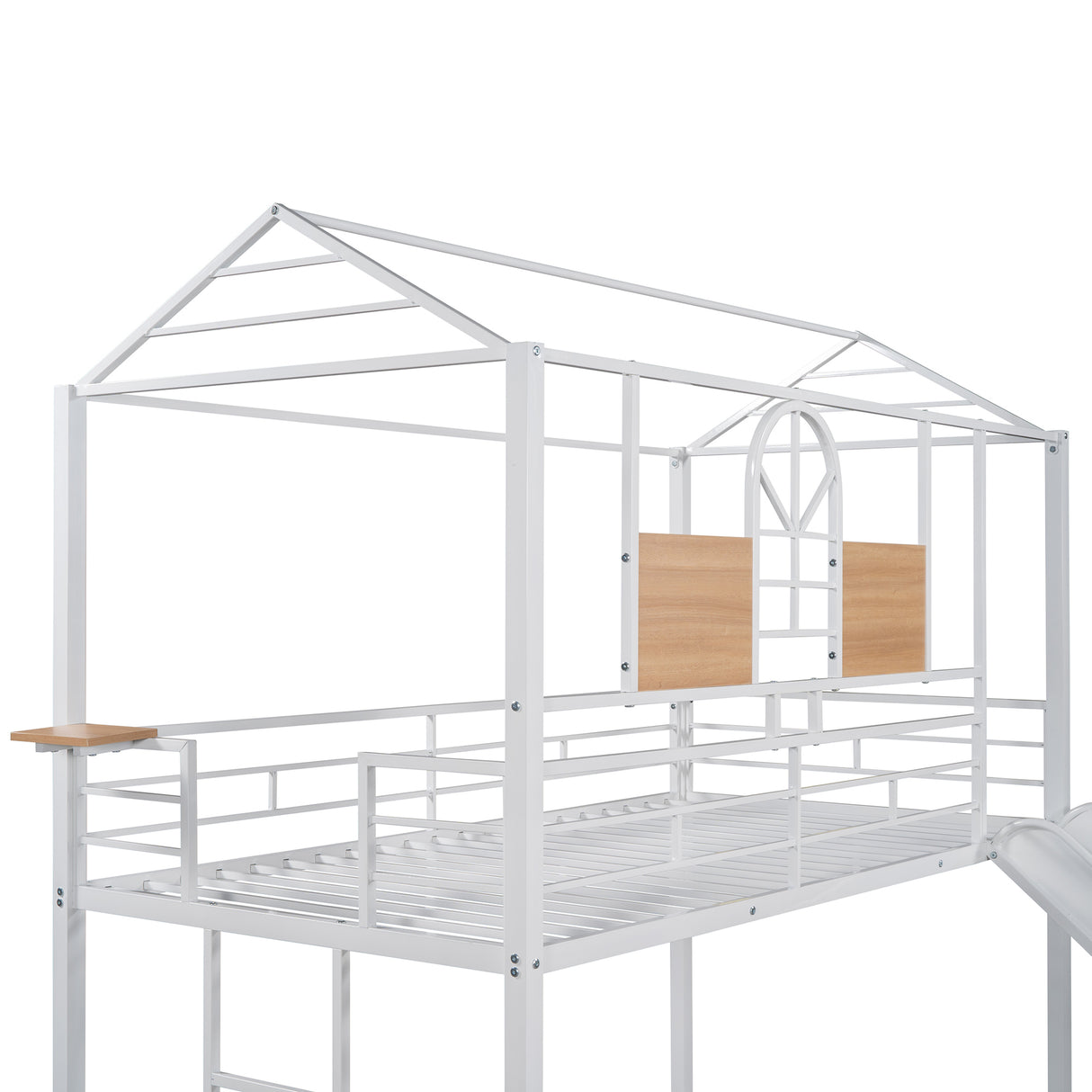 Twin Over Twin Metal Bunk Bed ,Metal Housebed With Slide,Three Colors Available.(White with White  Slide)(OLD SKU :LP000095AAK) - Home Elegance USA