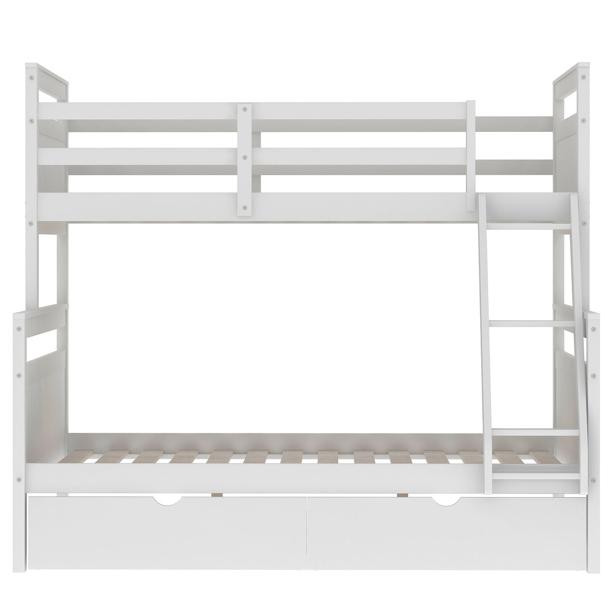 Twin over Full Bunk Bed with Ladder, Two Storage Drawers, Safety Guardrail, White - Home Elegance USA