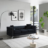 82.3" Width Modern Velvet Sofa Jeweled Buttons Tufted Square Arm Couch Black,2 Pillows Included | Home Elegance USA