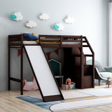 Twin Size Loft Bed with Storage and Slide, Espresso - Home Elegance USA