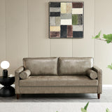 Modern Mid-Century Vegan Leather Sofa （Khaki） - Home Elegance USA