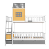 Twin over Twin Bunk Bed with Twin Size Trundle , Farmhouse Bed with Storage Box and Drawer - Yellow - Home Elegance USA