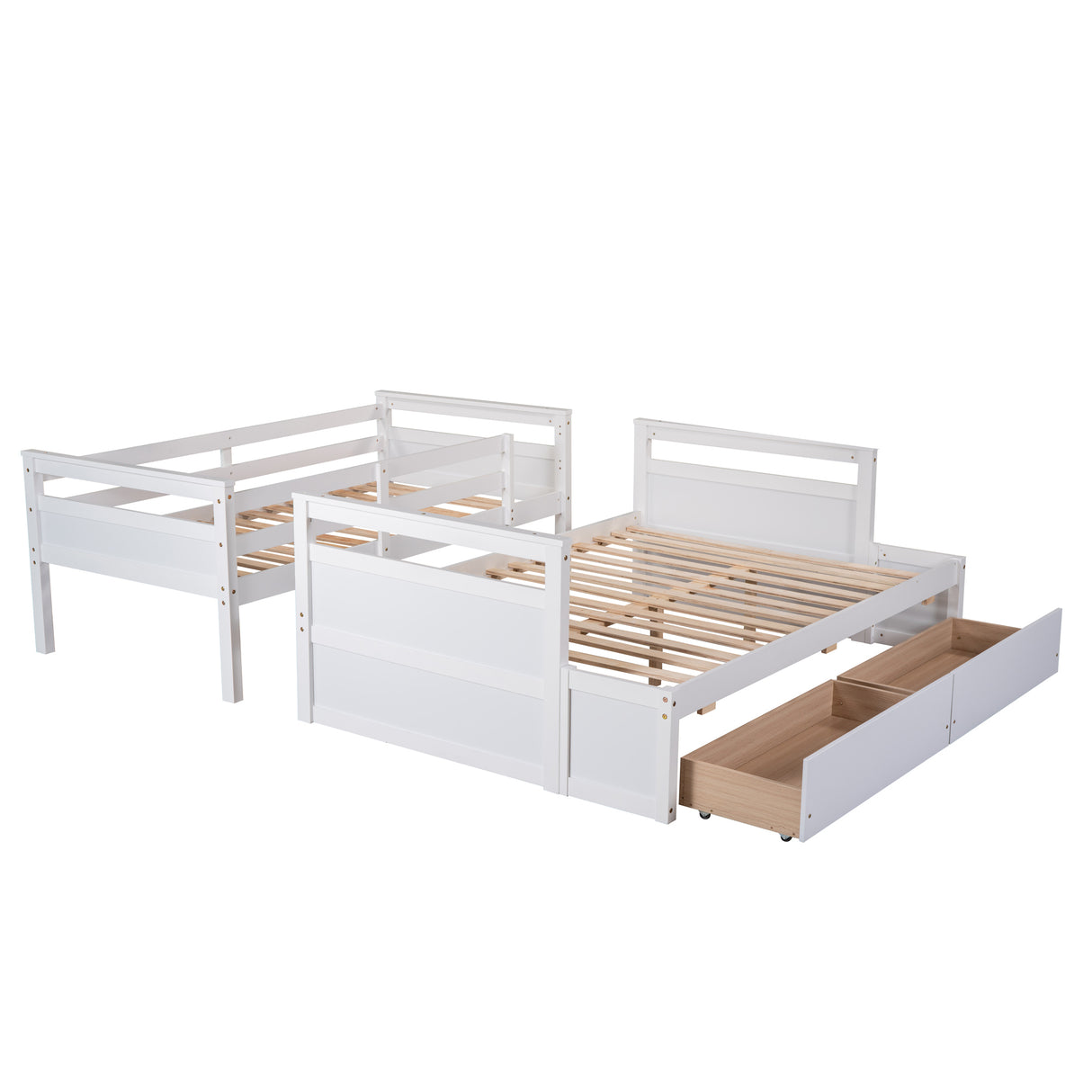 Twin over Full Bunk Bed with Storage - White(OLD SKU :LP000022AAK) - Home Elegance USA