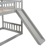 Twin over Twin House Bunk Bed with Slide and Storage Staircase,Grey - Home Elegance USA