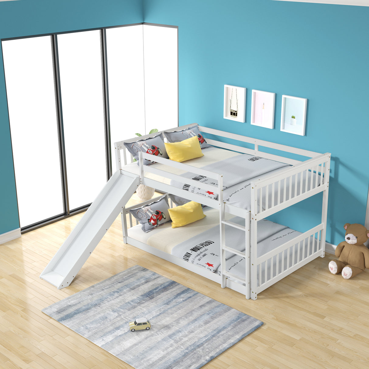 Full over Full bunkbed with Slied for white color - Home Elegance USA