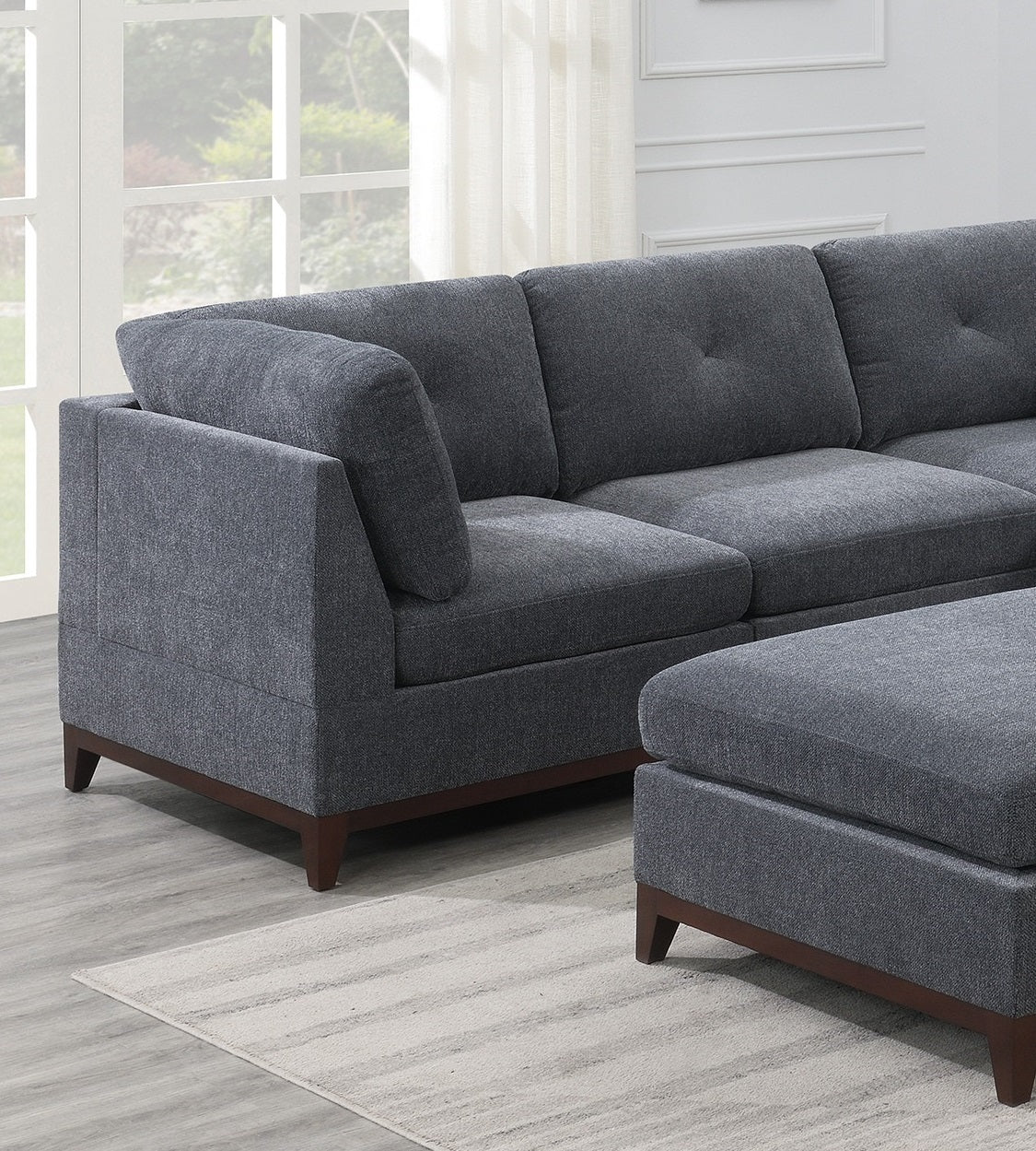 Ash Grey Chenille Fabric Modular Sectional 6pc Set Living Room Furniture Corner Sectional Couch 3x Corner Wedge 2x Armless Chairs and 1x Ottoman Tufted Back | Home Elegance USA