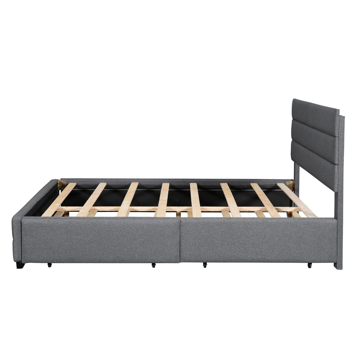 Queen Upholstered Platform Bed with Twin Size Trundle and Two Drawers,Grey - Home Elegance USA