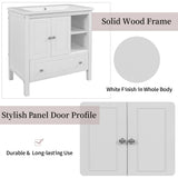 [VIDEO] 30" Bathroom Vanity with Sink, Bathroom Storage Cabinet with Doors and Drawers, Solid Wood Frame, Ceramic Sink, White