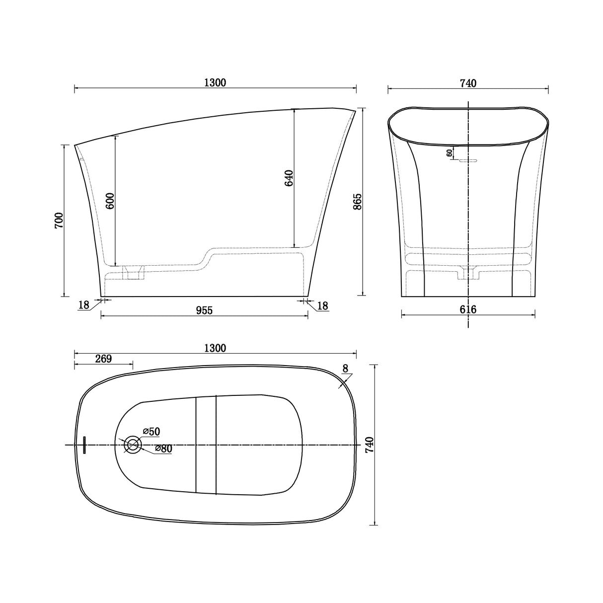 51" small size solid surface stone Bathroom freestand bathtub - W1240104680 - image - 3