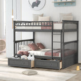 Full over Full Bunk Bed with Drawers, Convertible Beds, Gray(OLD SKU:SM000241AAE) - Home Elegance USA