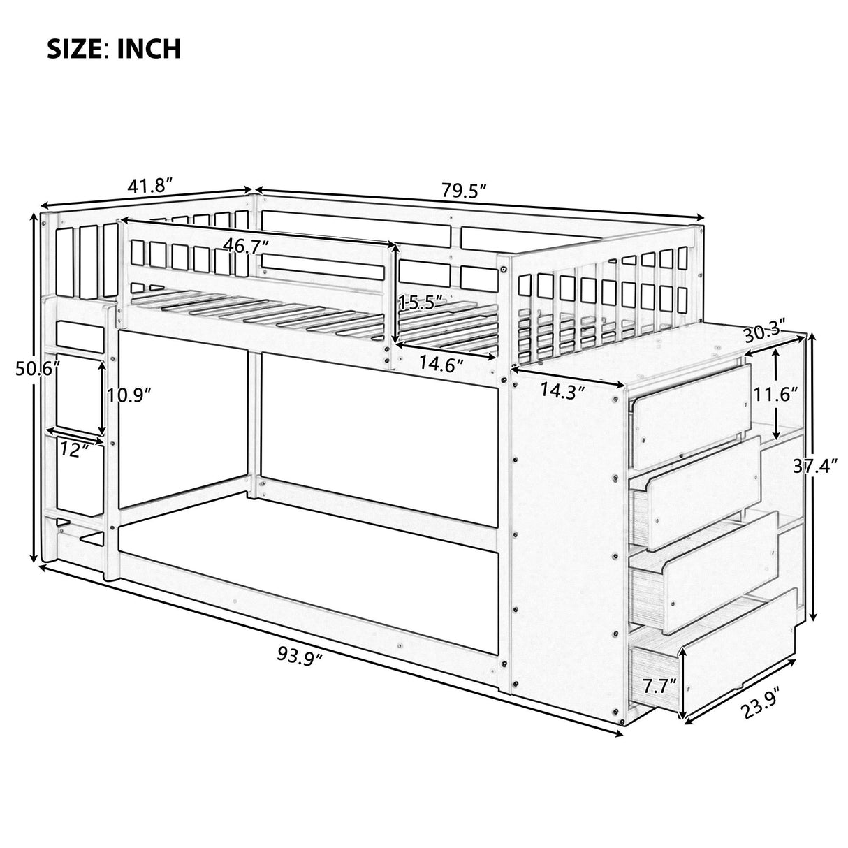 Twin over Twin Bunk Bed with 4 Drawers and 3 Shelves-Espresso（OLD SKU: LP000067AAP） - Home Elegance USA