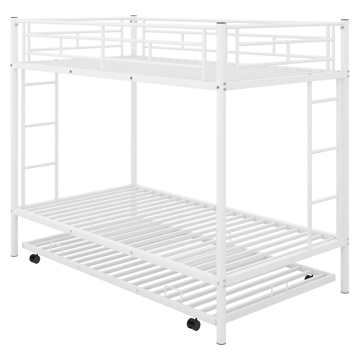 Twin over Twin Bunk Bed with Trundle, White - Home Elegance USA