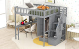 Full size Loft Bed with Bookshelf,Drawers,Desk,and Wardrobe-Gray - Home Elegance USA