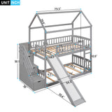 Twin Over Twin Bunk Bed with Drawers and Slide, House Bed with Slide,Gray(OLD SKU :LT000215AAE) - Home Elegance USA