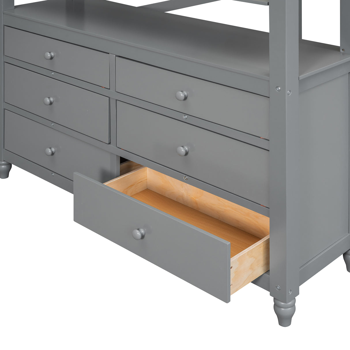 Full size Loft Bed with Drawers and Desk, Wooden Loft Bed with Shelves - Gray(OLD SKU:LT000529AAE) Home Elegance USA