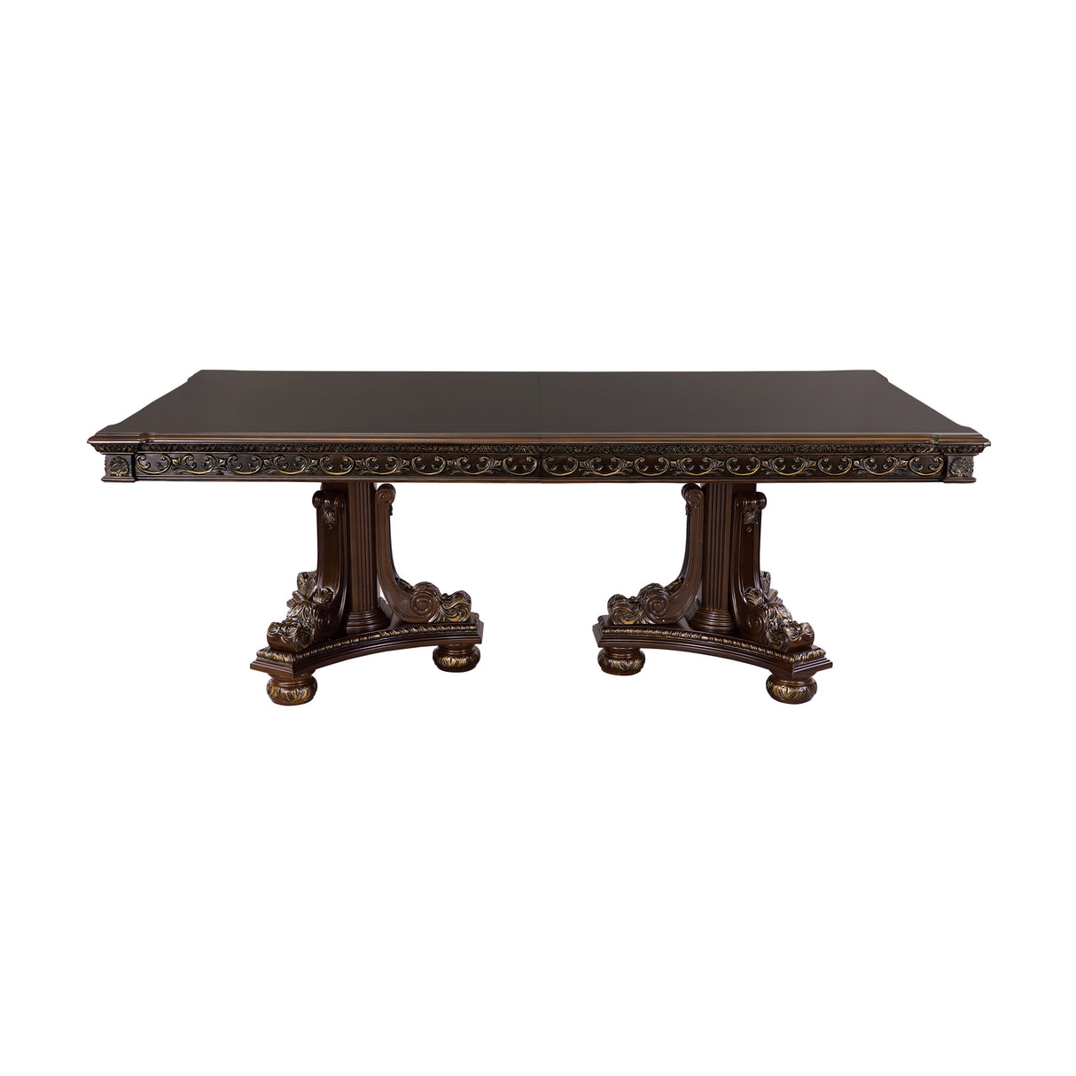 Formal Traditional Dining Table 1pc Dark Cherry Finish with Gold Tipping 2x Extension Leaves Cherry Veneer Wooden Dining Room Furniture - Home Elegance USA