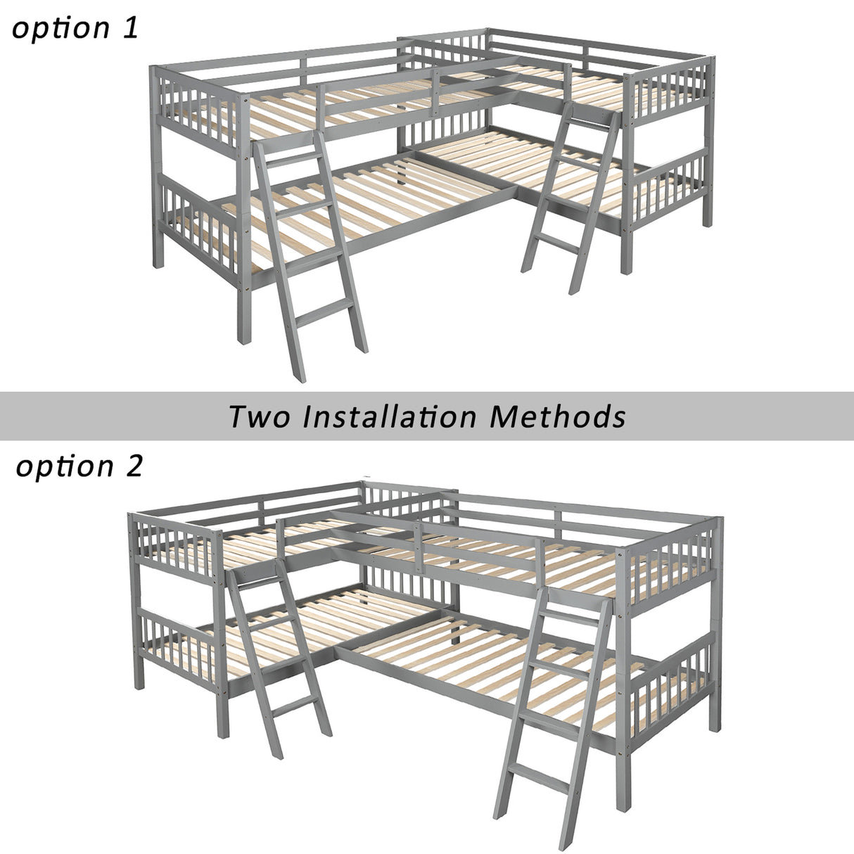 L-Shaped Bunk Bed with Ladder,Twin Size-Gray(OLD SKU :LP000020AAE) - Home Elegance USA