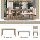 TREXM Classic and Traditional Style 6 - Piece Dining Set, Includes Dining Table, 4 Upholstered Chairs & Bench (Natural Wood Wash) - Home Elegance USA