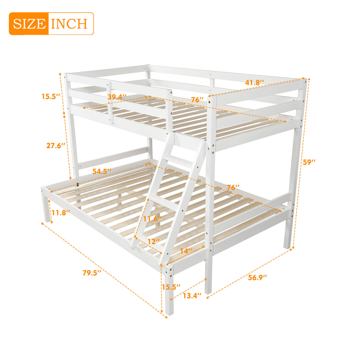 Twin over full bunk bed (White) ( old sku : WF193722AAK ） - Home Elegance USA