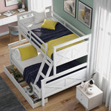 Twin over Full Bunk Bed with Ladder, Two Storage Drawers, Safety Guardrail, White - Home Elegance USA