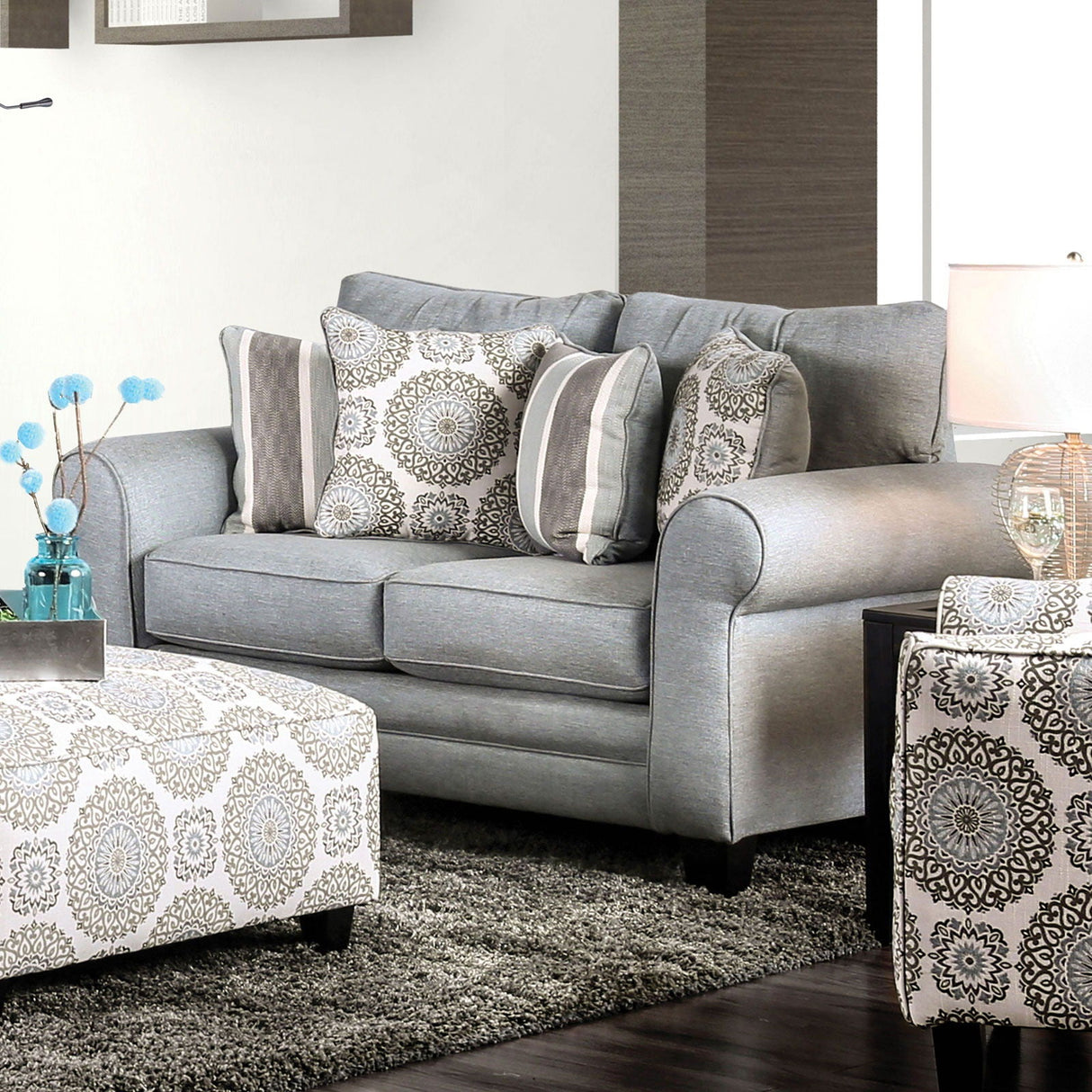 Misty - Sofa & Loveseat - Blue Gray - Home Elegance USA