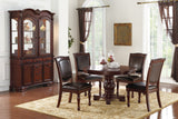 Majestic Classic Formal Dining Room Table And 4x Side Chairs Brown 5pc Set Dining Table Pedestal Base Round Table Faux Leather - Home Elegance USA