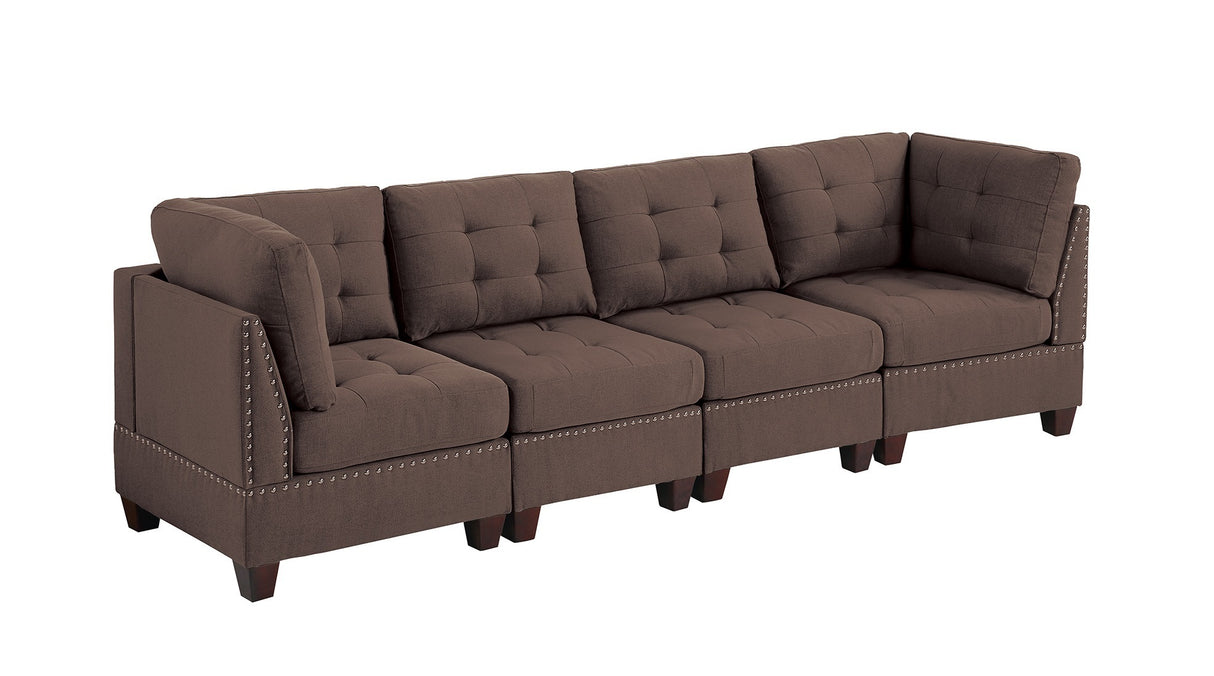 Living Room Furniture Tufted Armless Chair Black Coffee Linen Like Fabric 1pc Armless Chair Cushion Nail heads Wooden Legs - Home Elegance USA