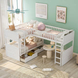 Twin Size Bunk Bed with a Loft Bed attached, with Two Drawers,White - Home Elegance USA