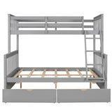 Twin-Over-Full Bunk Bed with Ladders and Two Storage Drawers(Gray)( old sku:LT000165AAE） - Home Elegance USA