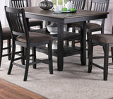 Transitional Dining Room 7pc Set Dark Coffee Rubberwood Counter Height Dining Table w 2x Shelfs and 6x High Chairs Fabric Upholstered seats Unique Back Counter Height Chairs - Home Elegance USA