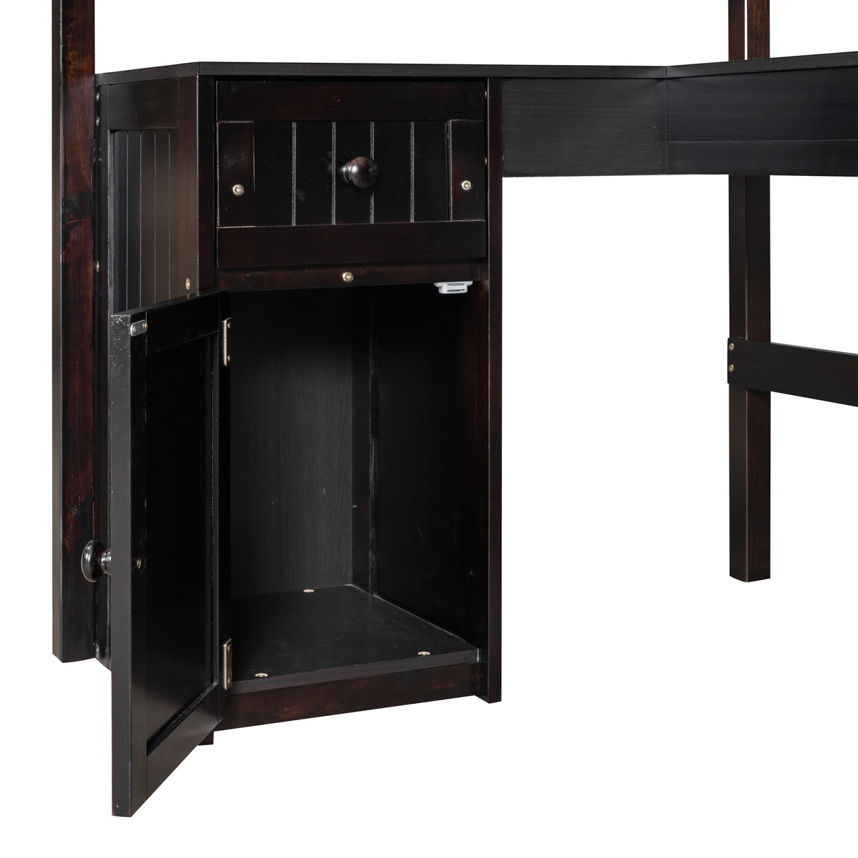 Twin size Loft Bed with Drawers, Cabinet, Shelves and Desk, Wooden Loft Bed with Desk - Espresso(OLD SKU :LT000505AAP) - Home Elegance USA