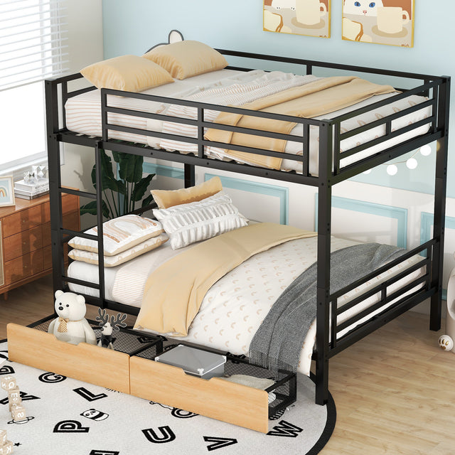 Metal Full Size Convertible Bunk Bed with 2 Drawers, Black(Expected Arrival Time: 9.18)